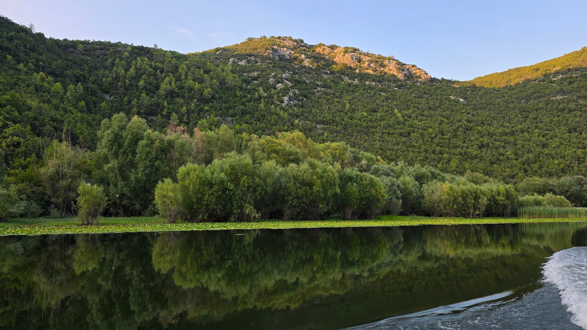 Beautiful Skadar Lake scenery with mountains and water